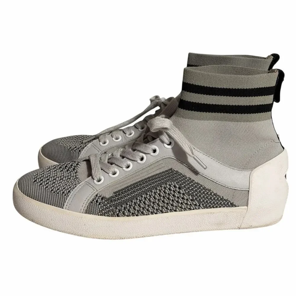 ASH Sock Style Knit High Top Sneakers Gray White Red Star EU 38